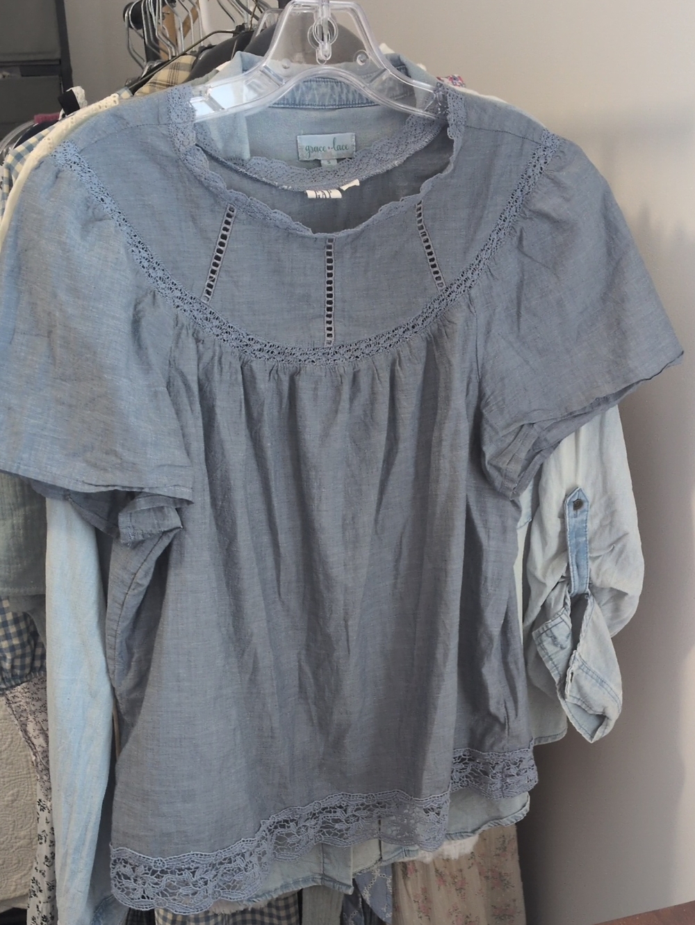 Gap 100% Cotton Lace Detail Top Chambray Blue M